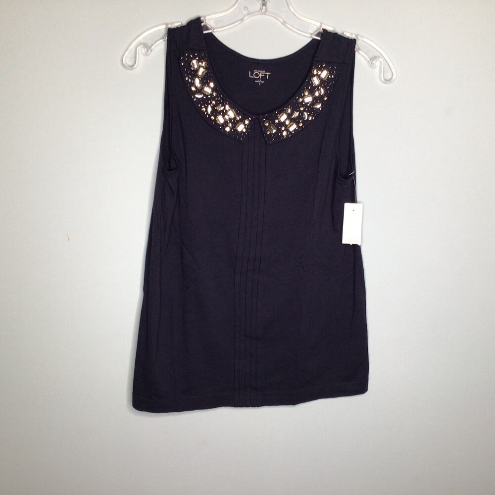 Loft Jeweled Neckline Sleeveless Top Sz S